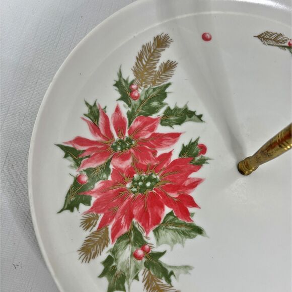 Vintage Christmas Tidbit Tray Florence Melmac Poinsettias Melamine Made USA - Picture 3 of 6